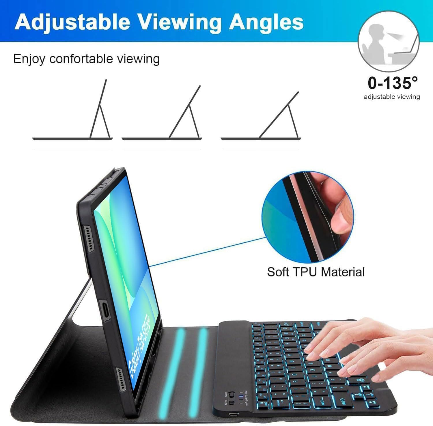 Keyboard Case for Samsung Galaxy Tab S10 FE+ Plus 13.1-inch 2025 Model (SM-X620/X626), 7-Color Backlight Detachable Bluetooth Keyboard, Slim Stand Cover with S Pen Holder and Mouse,Black