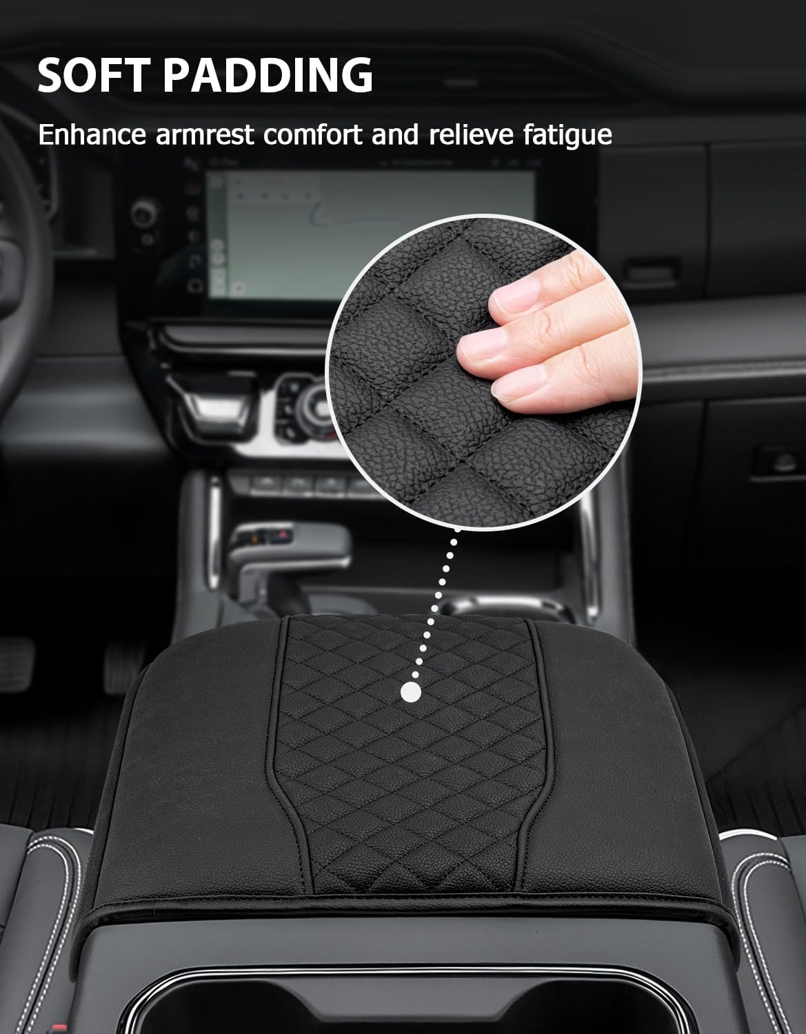 Center Console Cover for Chevy Silverado & GMC Sierra 1500 Accessories 2019-2026, Tahoe & Suburban & Yukon 2021-2026, Vinyl Car Armrest Protector, Floor Console Bucket Seat Only, Anti-Scratch, Black