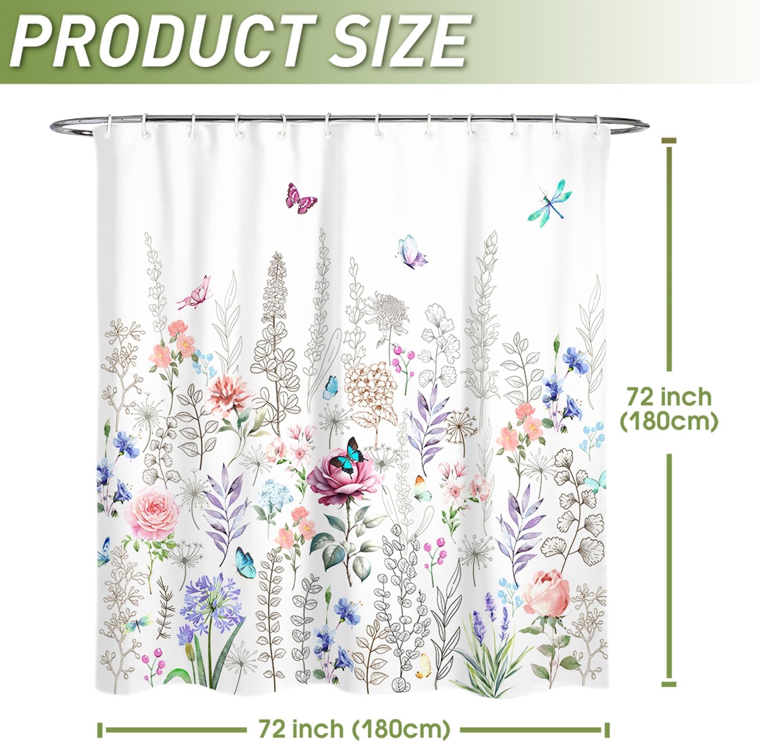 Spring Summer Flowers Shower Curtain 72x72 Inch Floral Shower Curtains for Bathroom with Hooks Spring Summer Seasonal Bathroom Home Bath Decor Waterproof Fabric