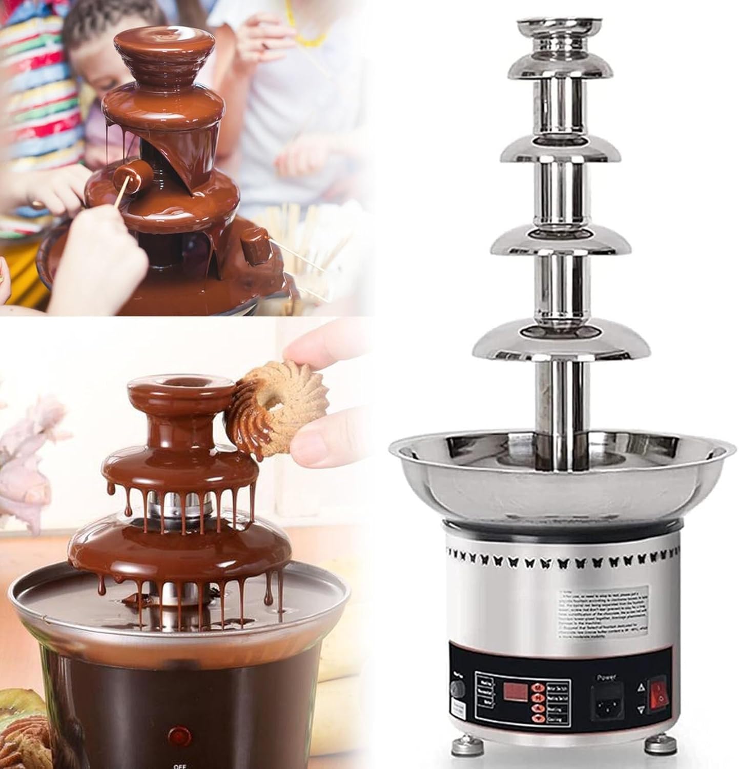 Chocolate Fountains,4/5/6Tiers Electric Chocolate Fountain Stainless Steel Fondue Waterfall Melting Machine with Temperature Control for Party Restaurant Wedding Buffet Equipm,4tier