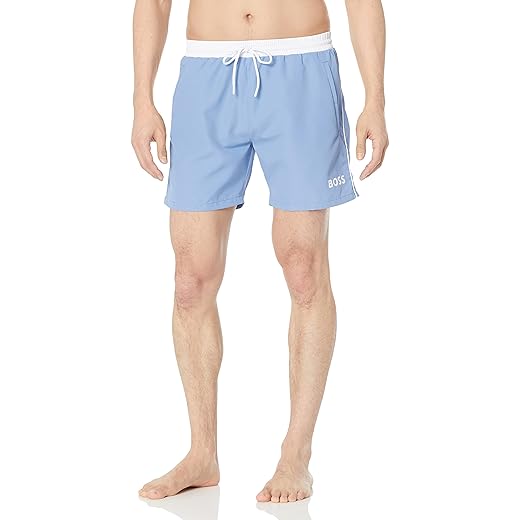 BOSS Men's Standard Medium Length Solid Swim Trunk, Marina Blue, XX-Large