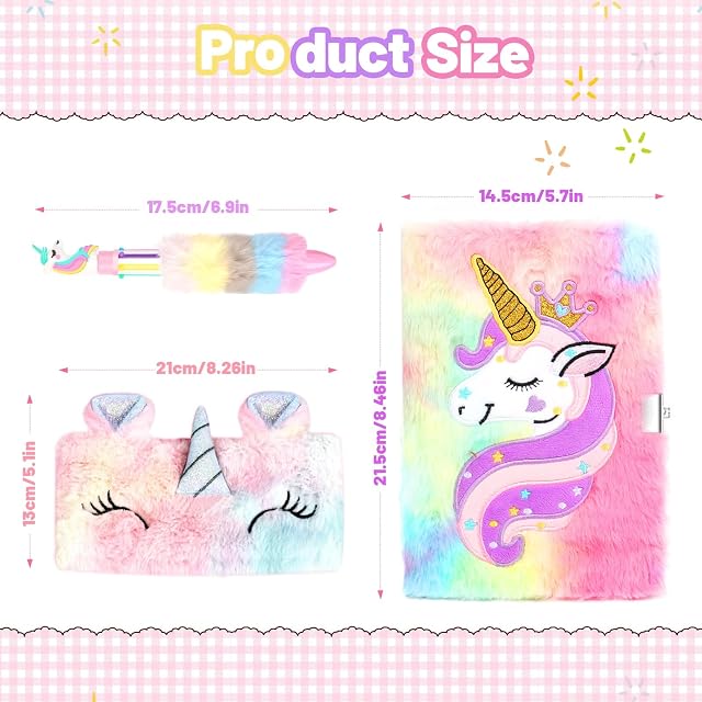 Foto 2 de 7 de Diario Secreto Niña con Candado, A5 Set de Unicornio Papelería de Peluche