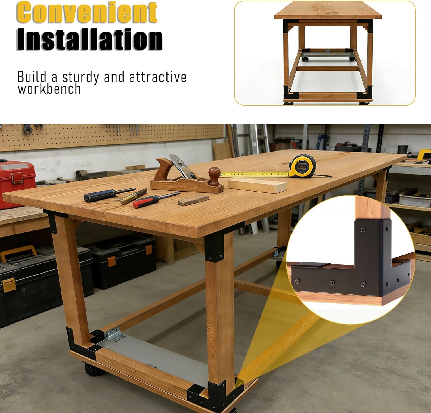 8pcs Workbench Brackets Kit 2x4 Corner Brackets for DIY Work Bench Table Woodworking Workshop Shelves for Actual 1.5"x3.5" Wood