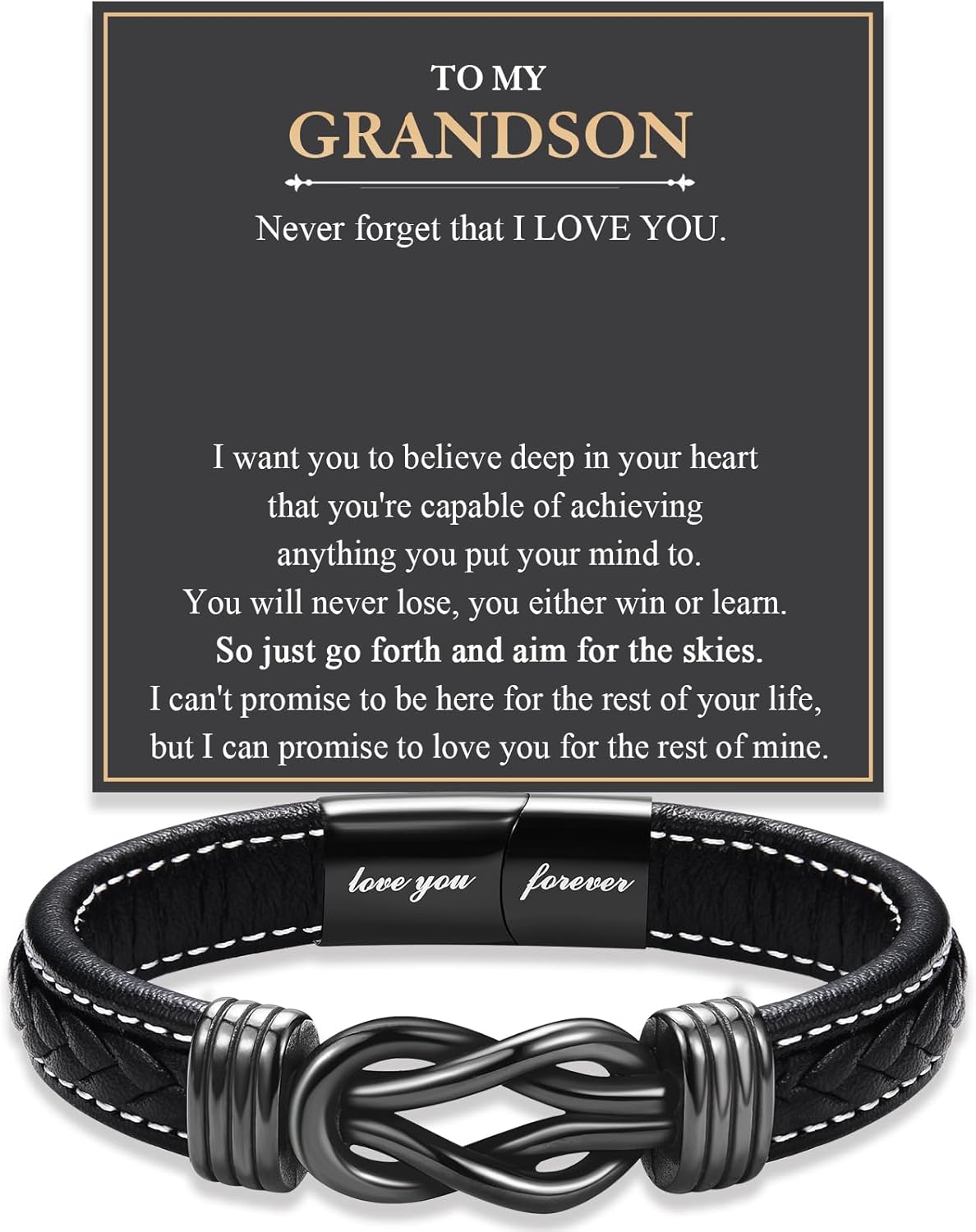 FIEEFX Love You Forever Leather Bracelet Gifts for Men Him Teen Boys, To My Brother Son Grandson Nephew Friend Dad Husband Christmas Birthday Valentines Fathers Day Graduation Back to School Gifts