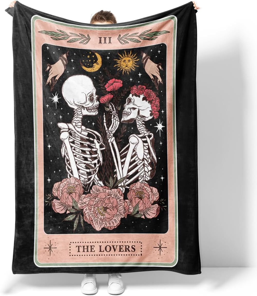 Tarot-Themed Flannel Throw Blanket - Super Soft Lightweight Blanket for Sofa Bed 60x79 Inch, Mystic Card Design Cozy Lounge Blanket with Occult Artistry