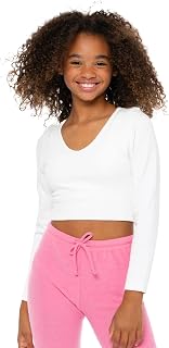 Girls Ribbed Long Sleeve V Neck Crop Top – Long Sleeve Shirts and Crop Tops for Girls Ages One Size 10-14