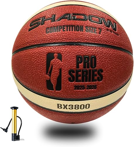 Shadow Pro Series 3800 - Balón de baloncesto, talla 7, cuero de calidad de competición premium, naranja y crema, gran durabilidad. Vejiga de butilo