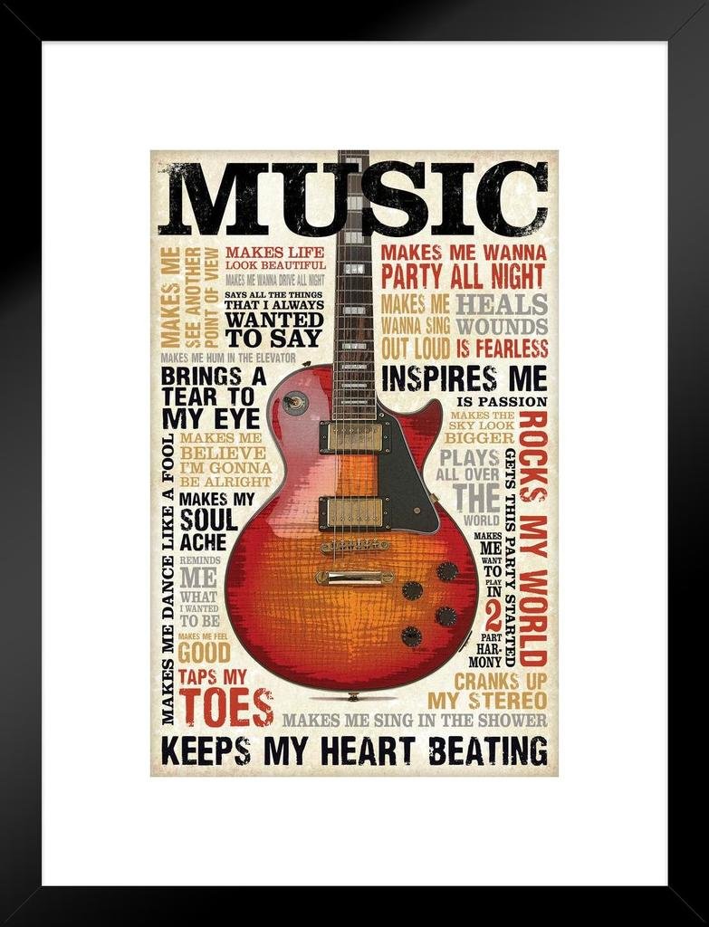 Amazon Com Poster Foundry Music Inspires Me Motivational Inspirational Musical Quotes Guitar Matted Framed Art Wall Decor 20x26 Posters Prints