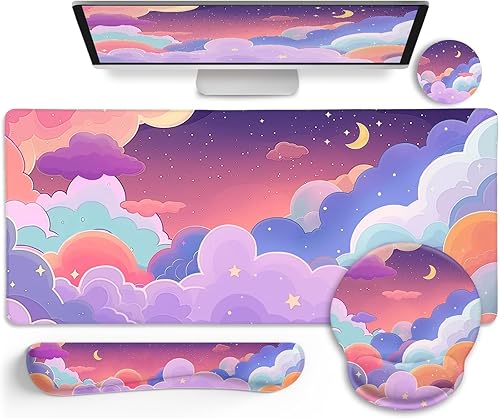 Miniatura 21 de Alfombrilla de escritorio con diseño de gato negro divertido, incluye alfombrilla para mouse grande para juegos con reposamuñecas, alfombrilla