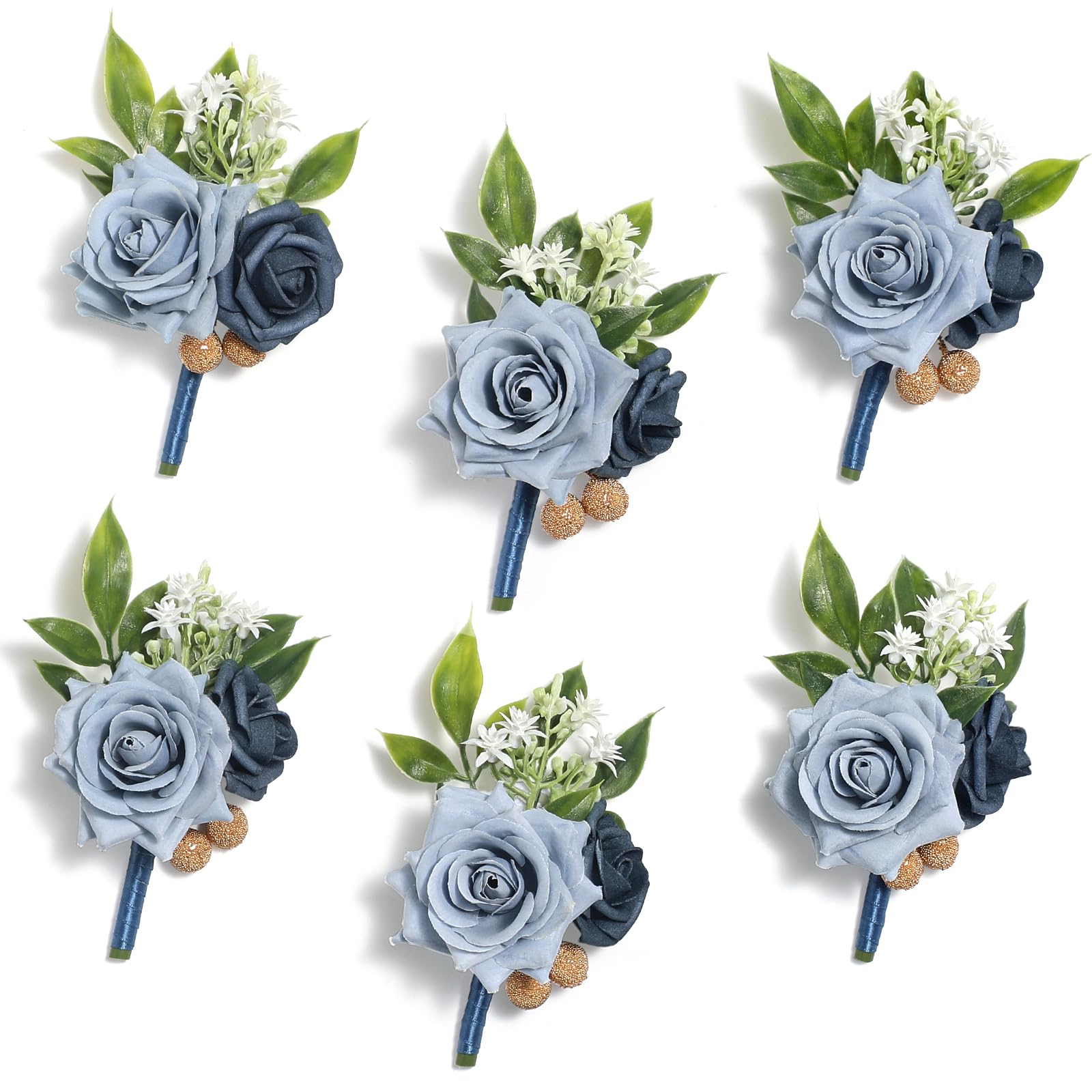 Serwalin Boutonniere da uomo, 6 pezzi, blu corsetto per sposo, testimone dello sposo, fiore all'occhiello per matrimoni, accessori floreali e decorazioni per abiti da ballo