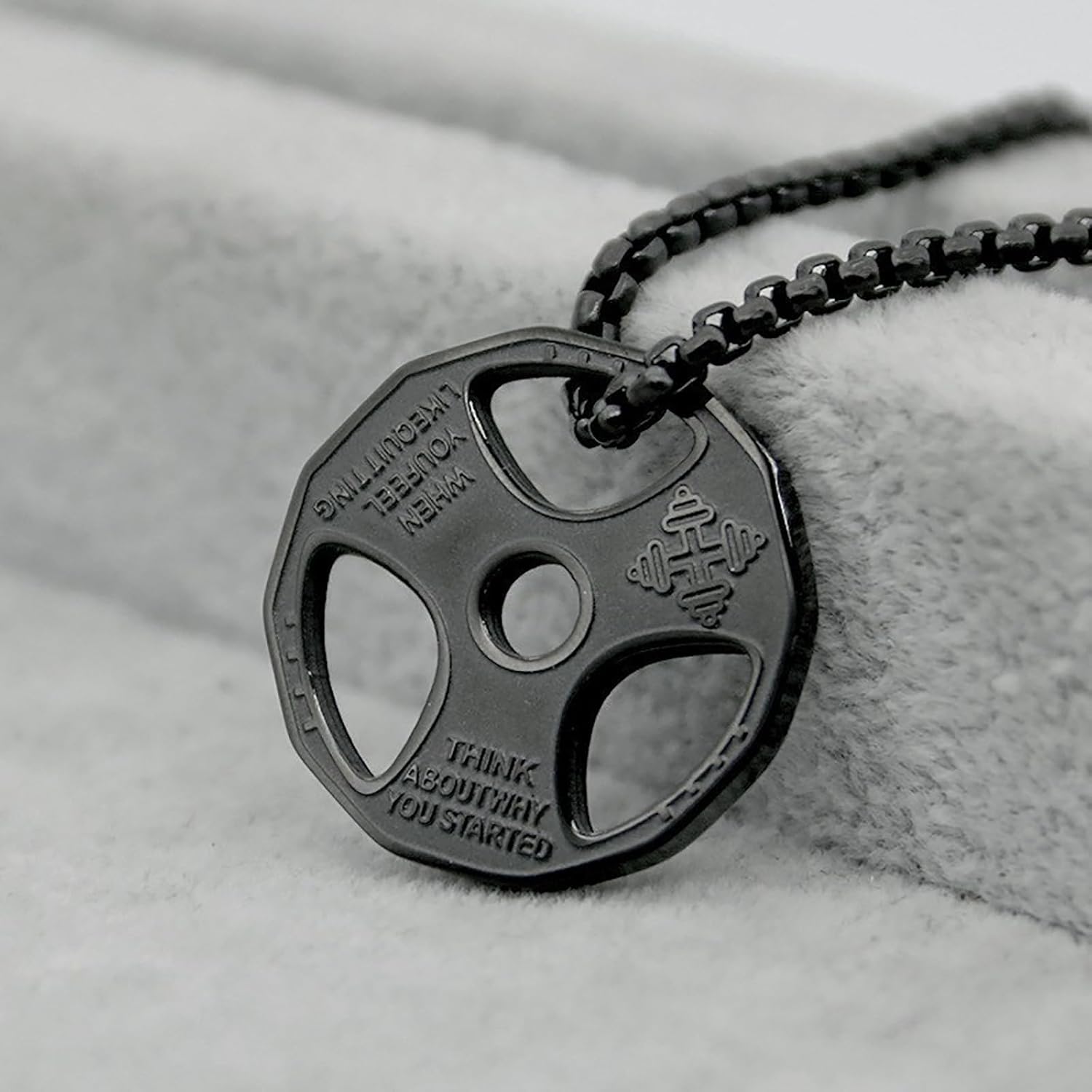 Novalune Dumbbell Necklace Fitness Gym, Weight Plate Barbell Pendant Stainless Steel Workout Necklace For Men Weight Plate Necklace for Savages and Rough Guys Sports Lifters Barbell Chain Jewelry - Image 2