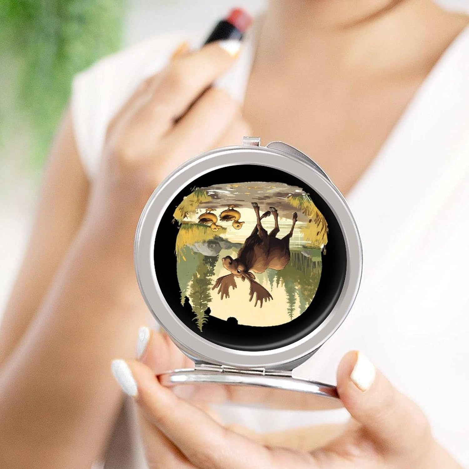 Duck Moose Compact Makeup Mirror Mini Foldable Cosmetic Mirror Portable Travel Mirror for Purse Pocket