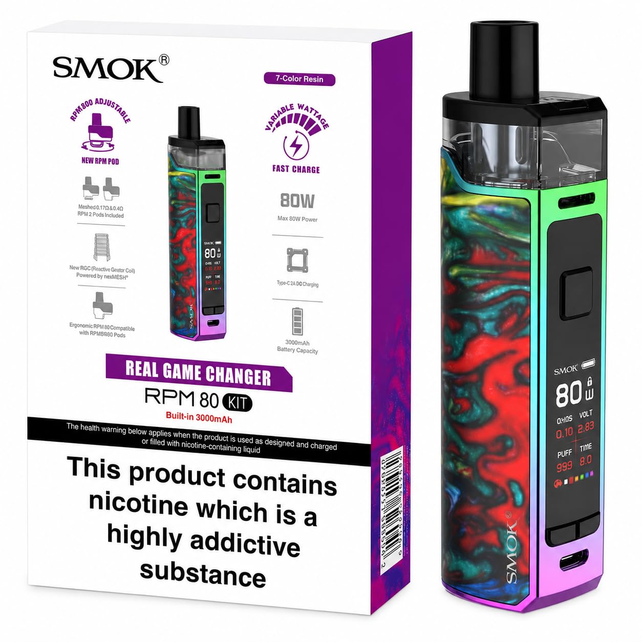 SMOK RPM 80 Refillable Pod Vape Kit [7 Colour Resin]