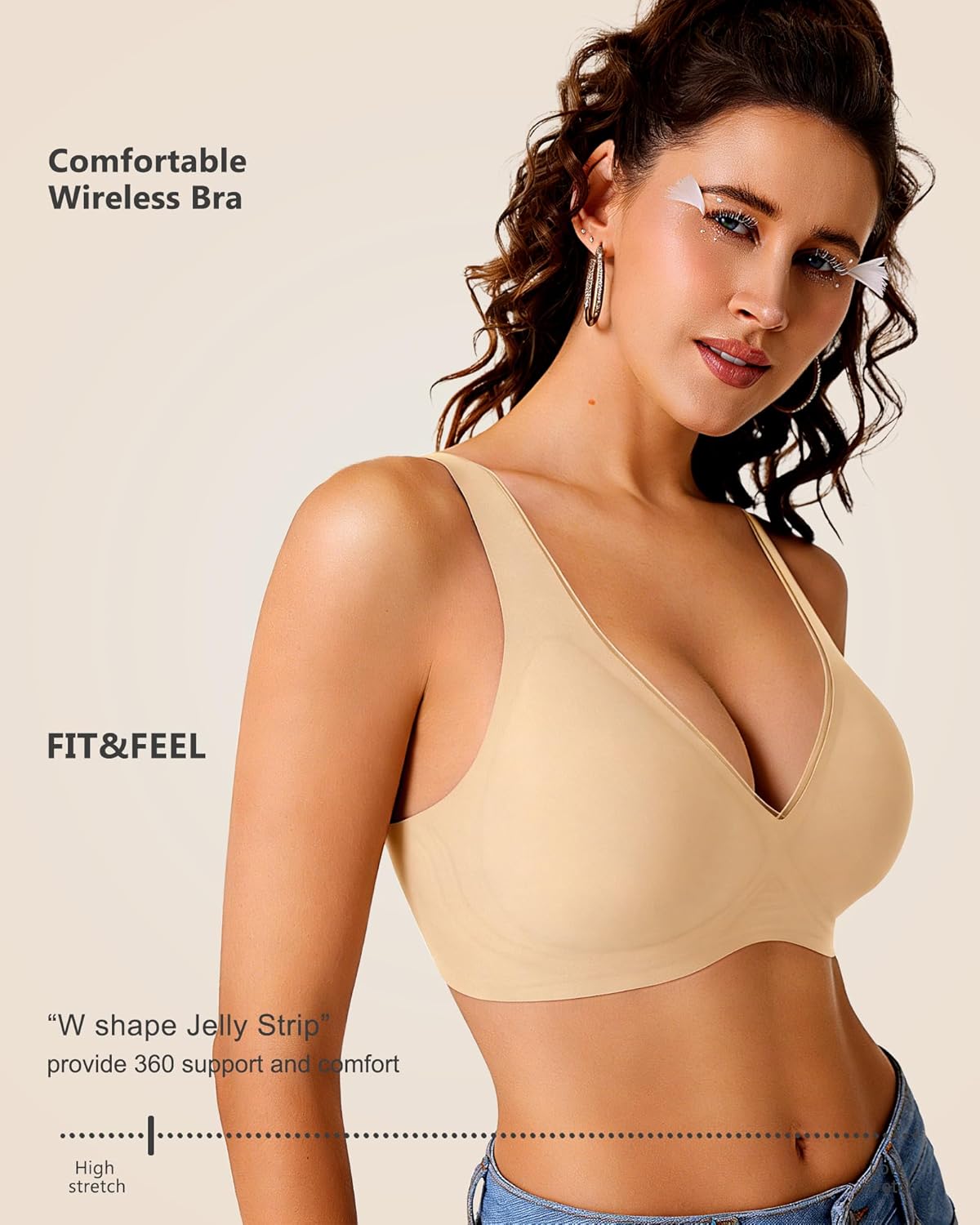 Fapreit Jelly Bras for Women Deep V Mesh Push up Wireless Bra Comfy No Underwire Supportive Seamless Bralette Tshirt Bra - Image 3