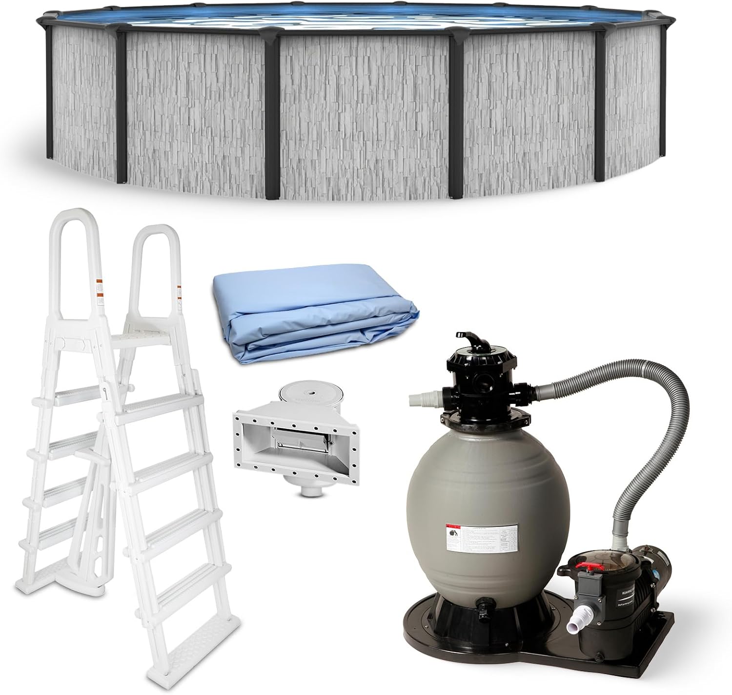 Blue Wave Sevilla 21-ft Round 52-in Deep Hard Sided Steel Frame Above Ground Pool with 6-in Steel Top Seats, Dual-Speed Sand Filter System, Ladder, Skimmer & Liner – 9,900-Gallon Cap for Family Use