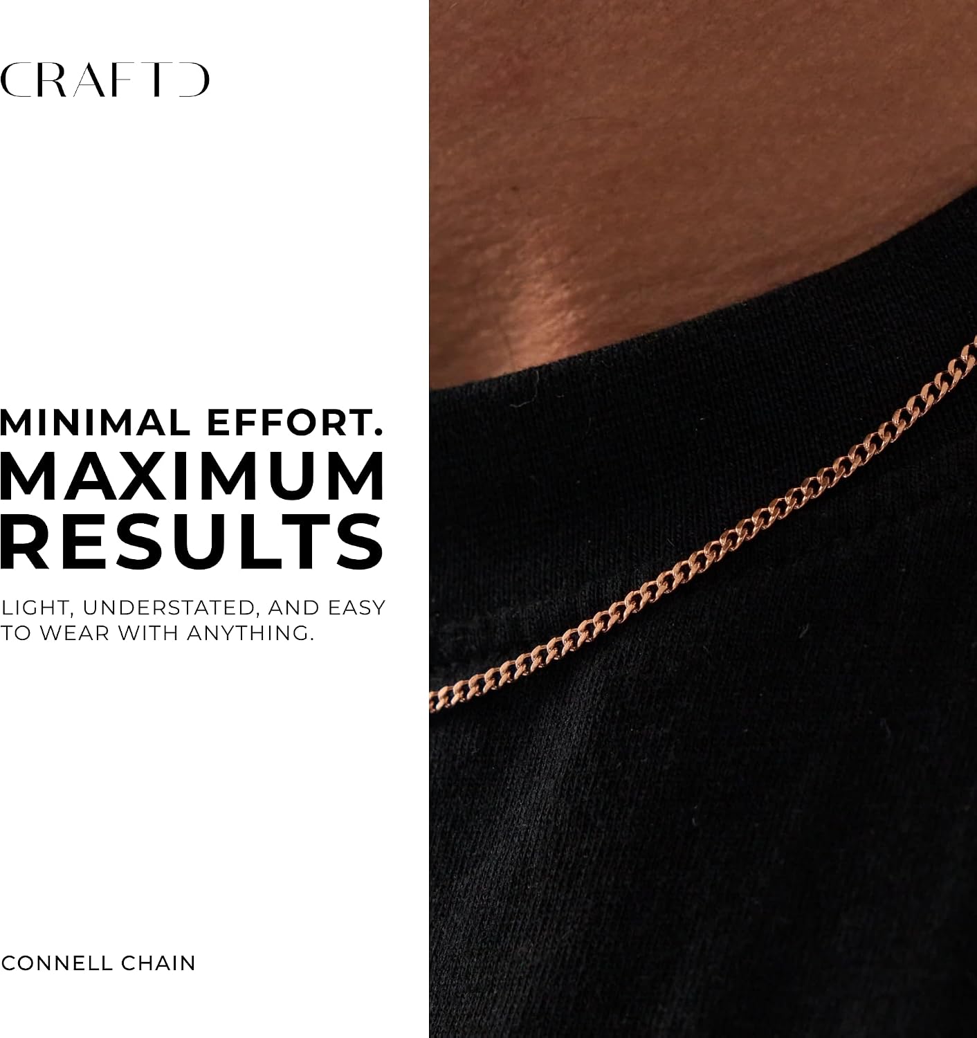 CRAFTD - Rose Gold Curb Link Chain - Durable 18K Rose Gold & 316L Stainless Steel - Waterproof, Heat & Sweat Resistant - Gifts for Men - Men's Jewelry