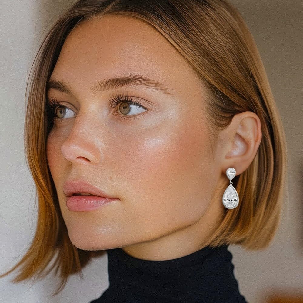 IceCarats 925 Sterling Silver 7 carat Cubic Zirconia Medium Teardrop Dangle Earrings 32mm 1 1/4 inch Pear Cut, Prong Set, Butterfly Back For Her