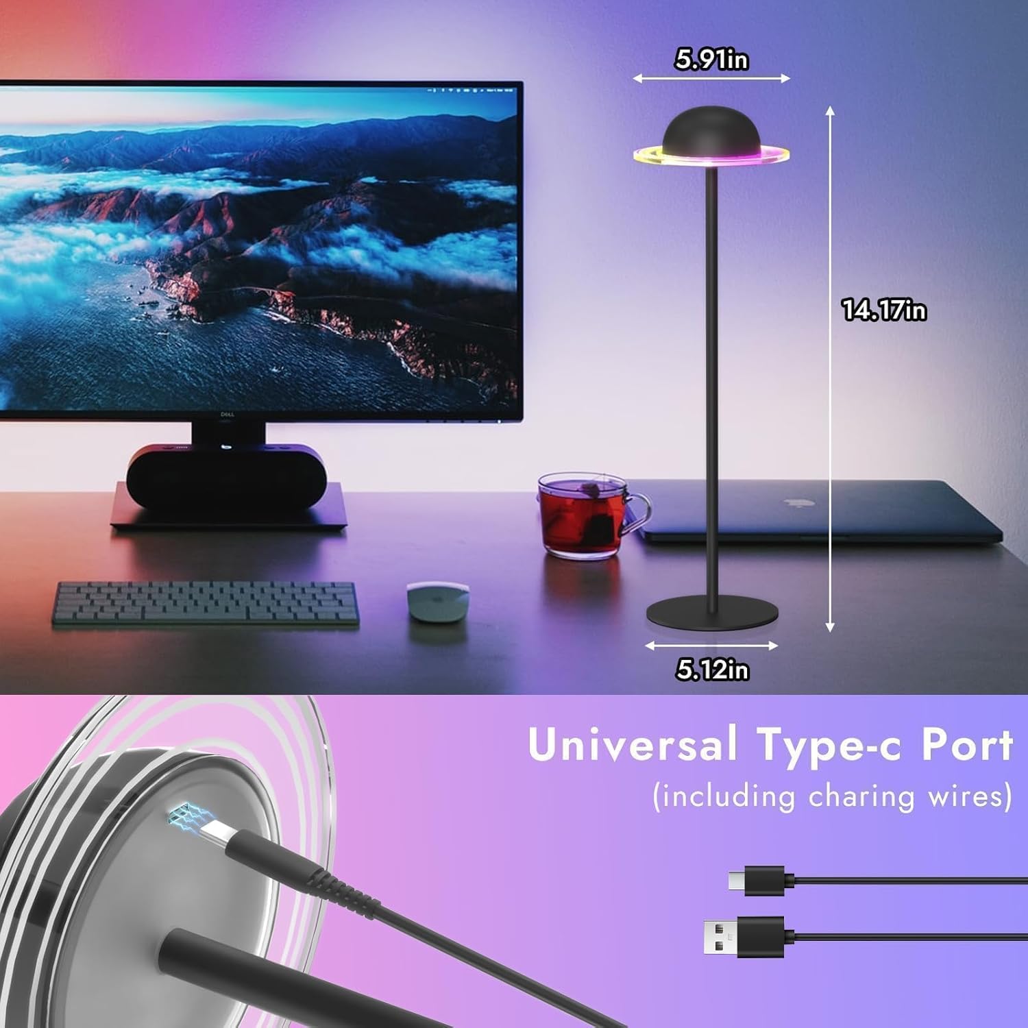 Wireless Bottle Lamp, Table Lamps - Remote Control, Touch Control, Inspiration from Saturn's Rings, Dynamic Table Lamps, Easy to Assemble, Sturdy Metal, Indoor