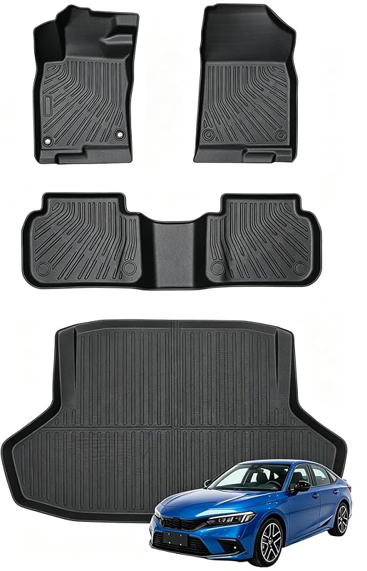 Joruoo Tapetes Automotivos e Tapete de Porta-Malas em TPE para Honda Civic Sedan 2022–2026, Preto