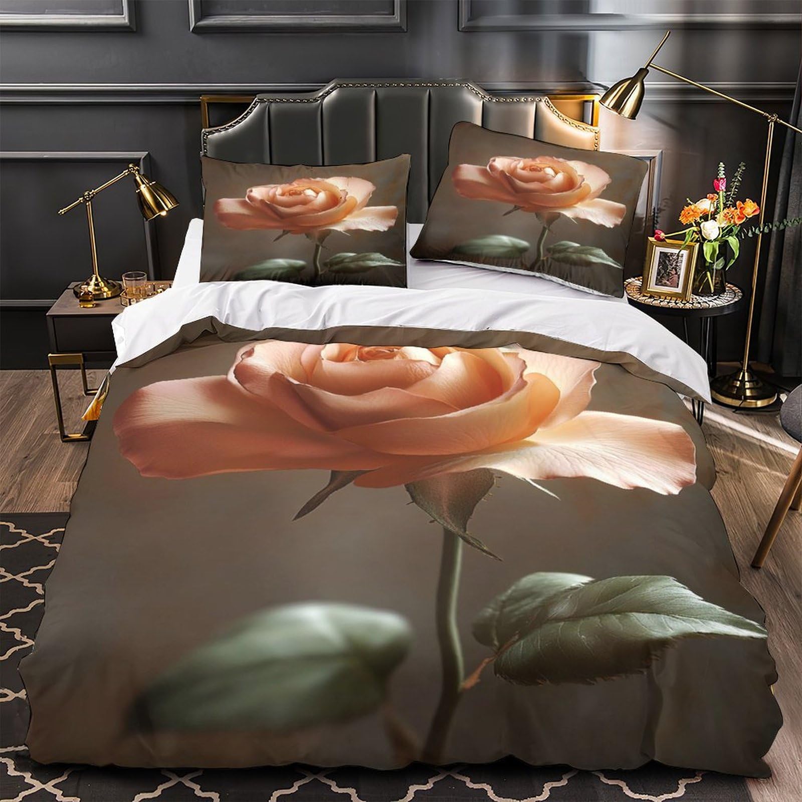 Parure de Lit Effet Microfibre Ultra Douce Premium Roses en Fleurs 3D