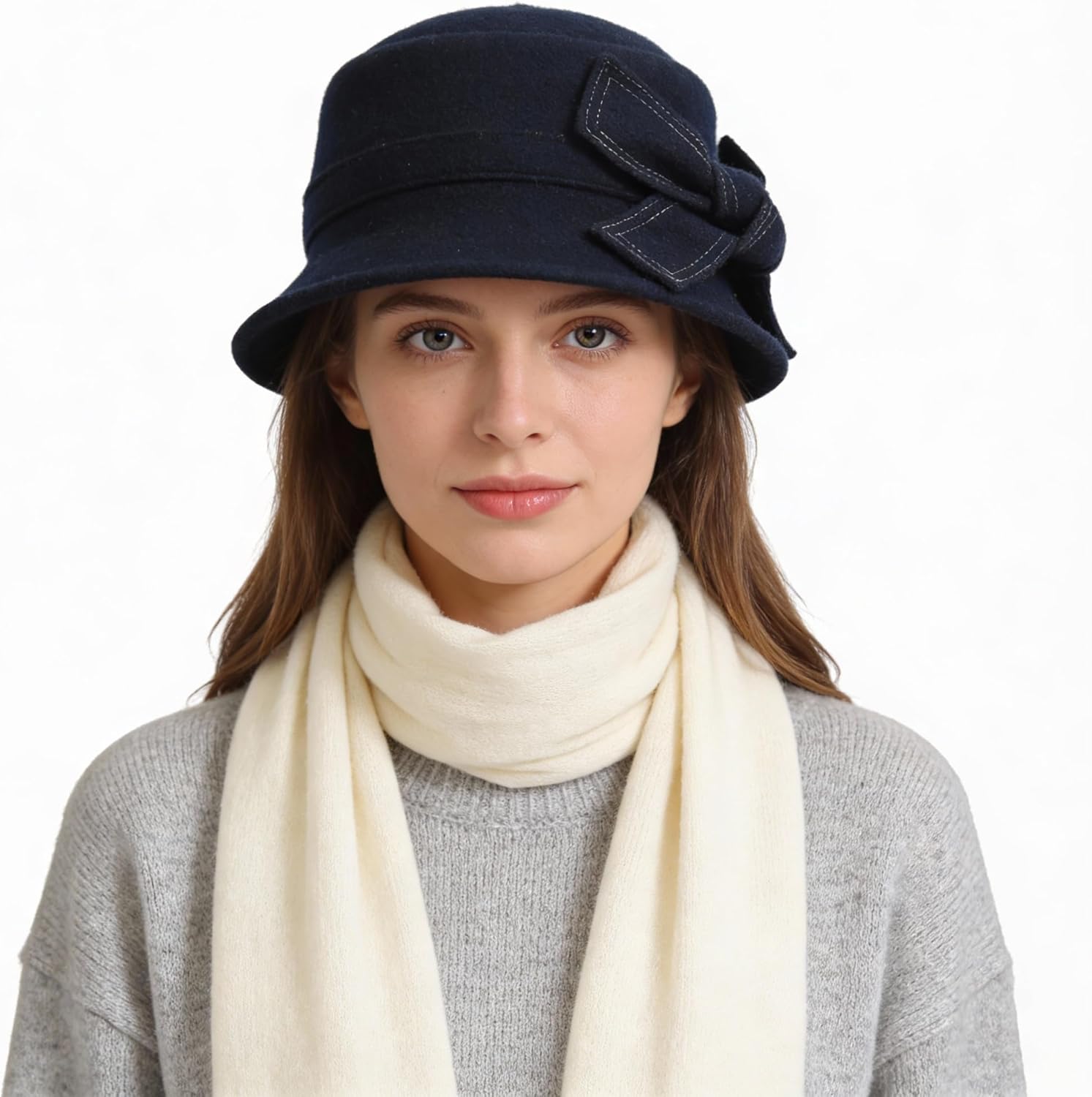 Women Felt Bucket Hat Vintage Floral Wool Dress Winter Hats