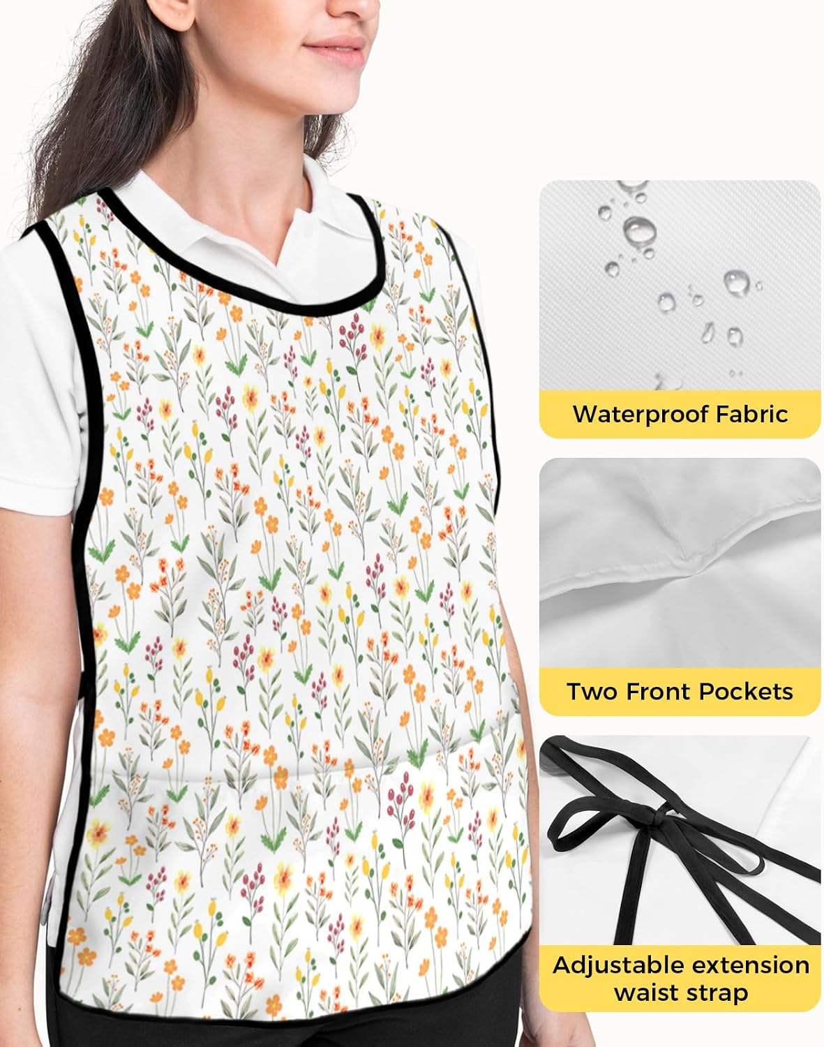 Watercolor Floral Leaf Unisex Cobbler Apron with 2 Pockets Vest, Cleaning Smock Apron for Work Chef Kitchen - 1 Pack