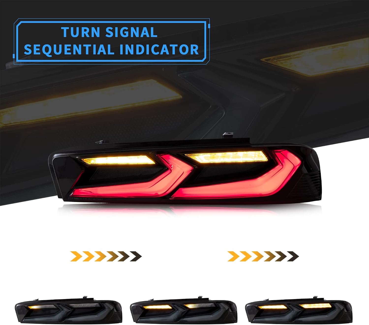 VLAND Led Tail Lights Compatible with Camaro Coupe 2016-2018 1SS 2SS 2LT 1LT 2LS ZL1 (Not for Z/28 Models) w/Amber Switchback Turn Signal Smoke Sold as Pairs