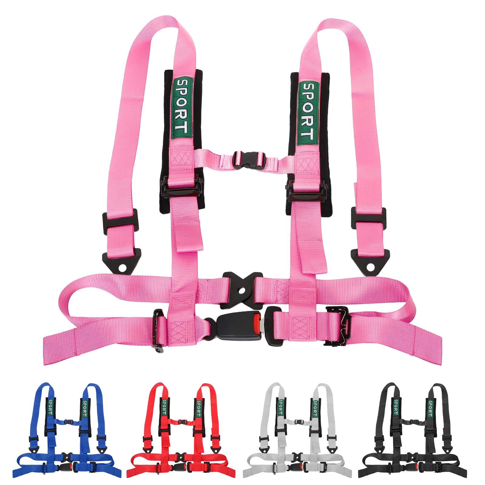 4 Point Racing Harness With Padding Heavy Duty Buckle Upgraded 3 Inch Straps UTV Harness 4 point Universal Adjustable for Adults Easy Install, Pink