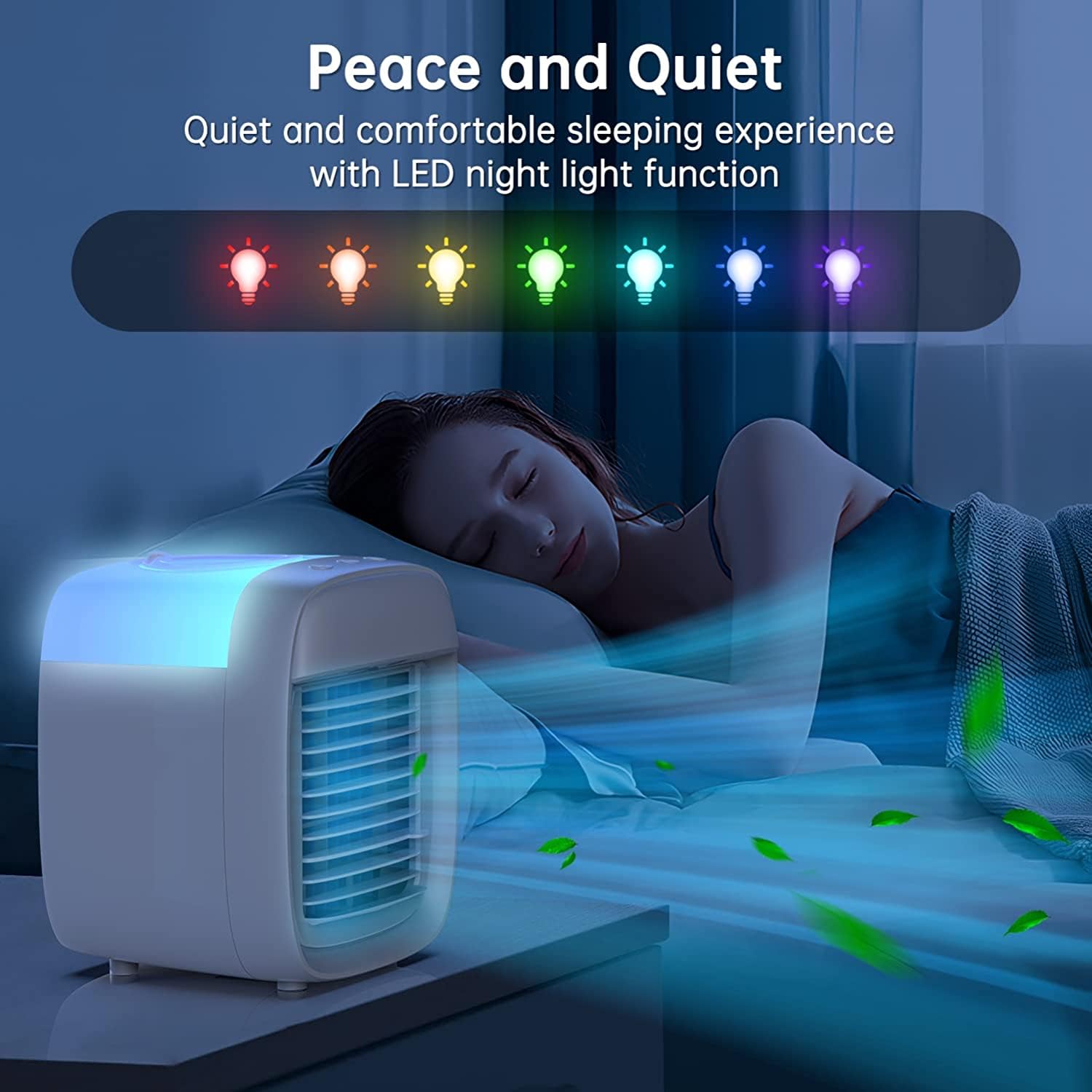 ANGORADO Portable Air Conditioner with 880ML Water Tank, 3 In 1 Personal Air Conditioner, 3 Speeds Evaporative Air Cooler with 7 Colors Night Light for Bedroom, Office, Home & More