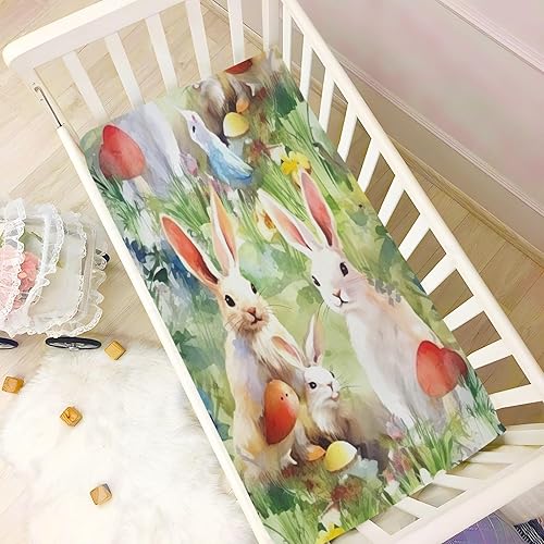 Miniatura 6 de Kigai Fitted Crib Sheet for Boys Girls,Funny Bunny Jersey Knit Baby Sheet for Standard Crib and Toddler Bed Mattresses, Cozy Soft Breathable, 28 x