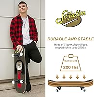 Vista 6 de Sefulim Monopatín completo de 31 x 8 pulgadas, 7 capas, arce canadiense, doble patada, cóncavo, crucero, patineta para niños, niñas, adolescentes