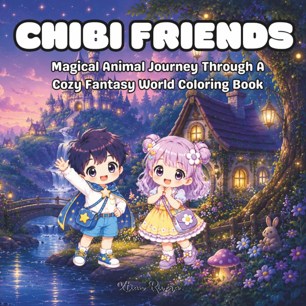 Chibi Friends: Magical Animal Journey Through a Cozy Fantasy World Coloring Book