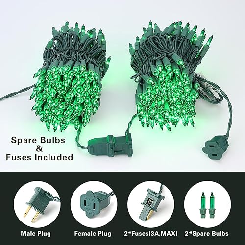 Miniatura 7 de BrizLabs Guirnalda de luces verdes para el día de San Patricio, 50 luces incandescentes de Navidad, juego de mini luces verdes conectables, cadena