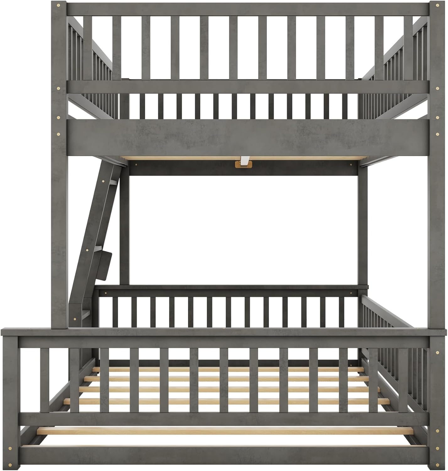 Harper & Bright Designs Full XL Over Queen Bunk Bed, Floor Bunk Bed Wood Frame with Ladder and Guardrails, for Kids Teens Adults - Gray