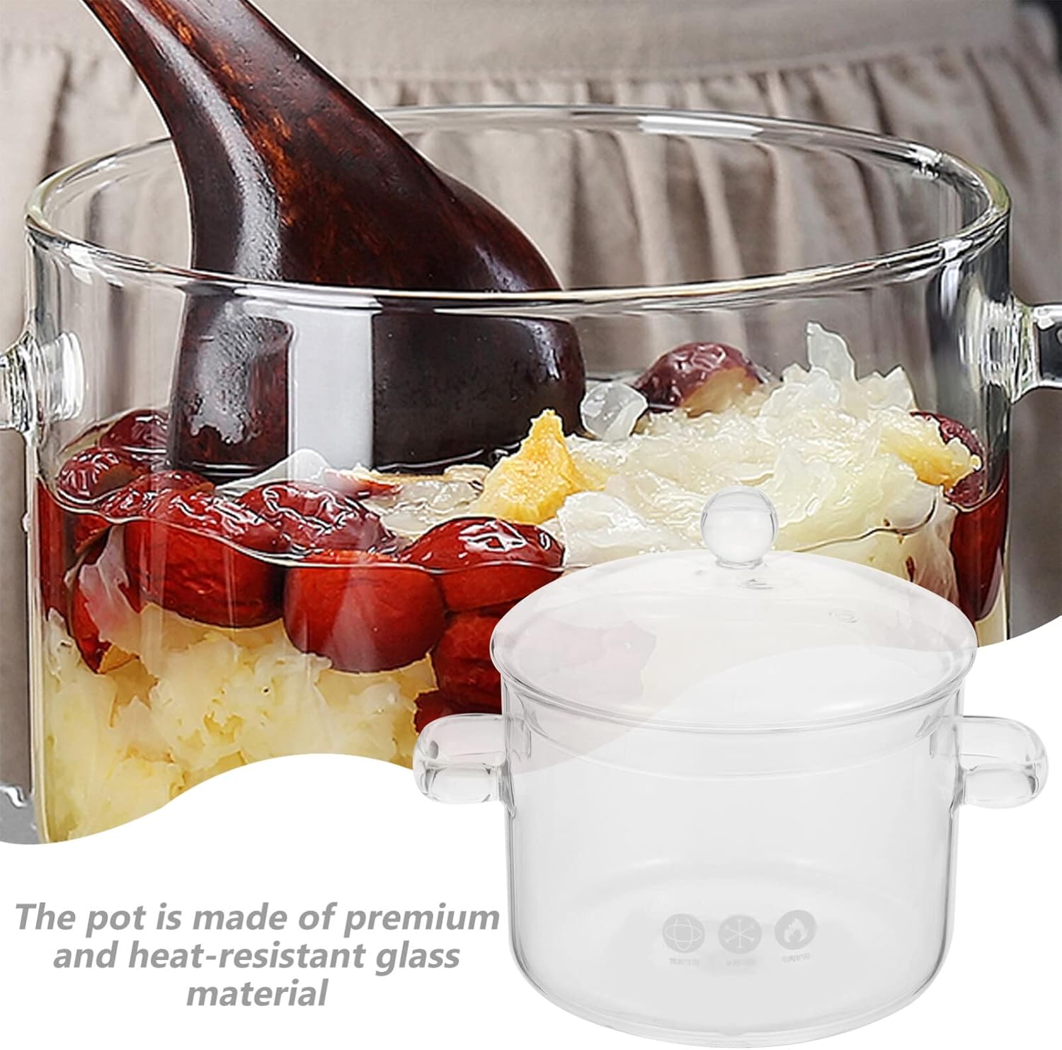 1Pcs Thick Glass Cooking Pot Glass Clear Saucepan with Lid Cooking Pot for Noodles Soup Cereals Fruits 1900ml
