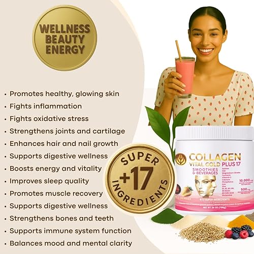 Miniatura 8 de Vital Life - Polvo de péptidos de colágeno + 17 súper ingredientes, 1.6 libras (paquete de 6), sabor a bayas rojas, apoya el cabello, la piel