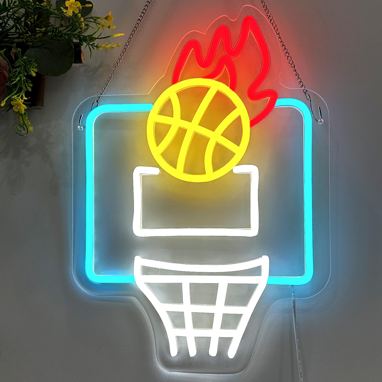 Letrero de neón de baloncesto, letreros de neón LED regulables para decoración de pared, letrero de neón LED deportivo alimentado por USB, letreros de neón de baloncesto para decoración de