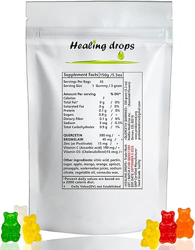 Miniatura 5 de Gomitas de quercetina con bromelina  Vitamina C + Zinc + Vitamina D3  Quercetina 500 mg Gummies para niños y adultos (1)