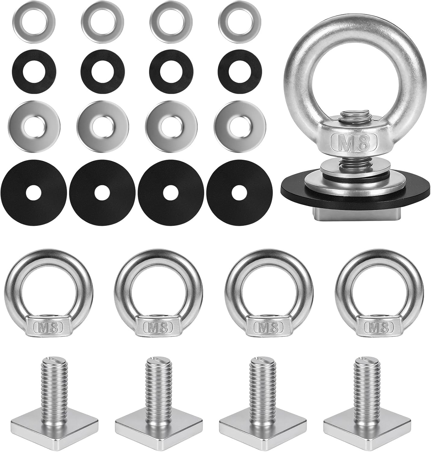 T Track Mount Tie Down Anchor for Roof Rack, M8 Heavy Duty Ring Shaped Eye Bolt, Stainless Steel T Bolt Eye Nut Tie Down Rings for Holding Bungee Cord, Ropes, Hooks