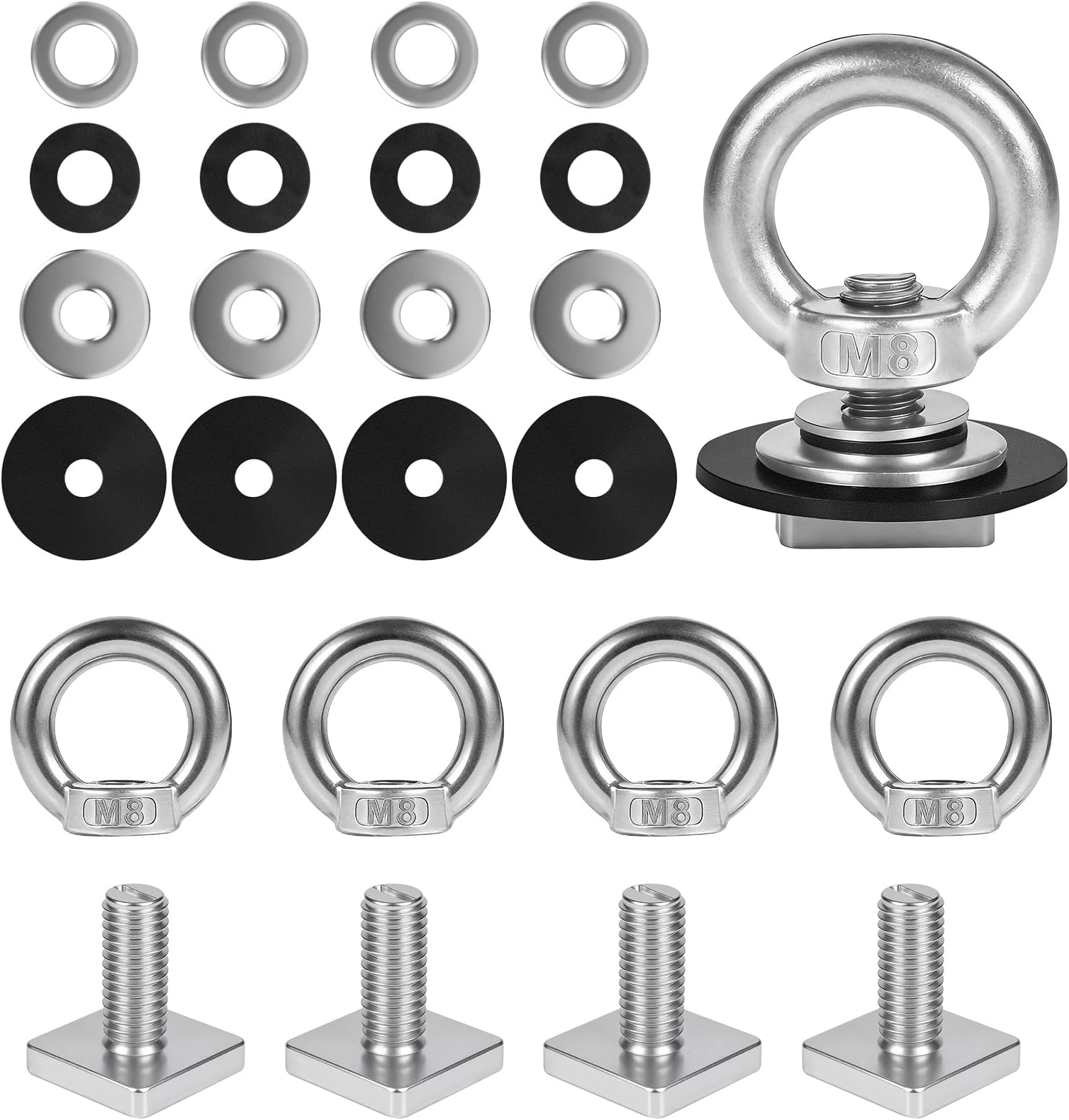 T Track Mount Tie Down Anchor for Roof Rack, M8 Heavy Duty Ring Shaped Eye Bolt, Stainless Steel T Bolt Eye Nut Tie Down Rings for Holding Bungee Cord, Ropes, Hooks