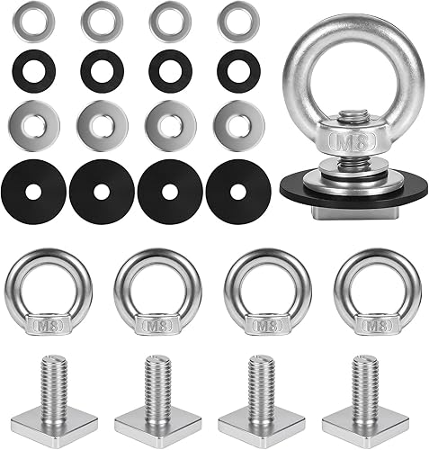 Anclaje de amarre de montaje en riel T para portaequipajes de techo, perno de ojo en forma de anillo resistente M8, anillos de amarre de tuerca de