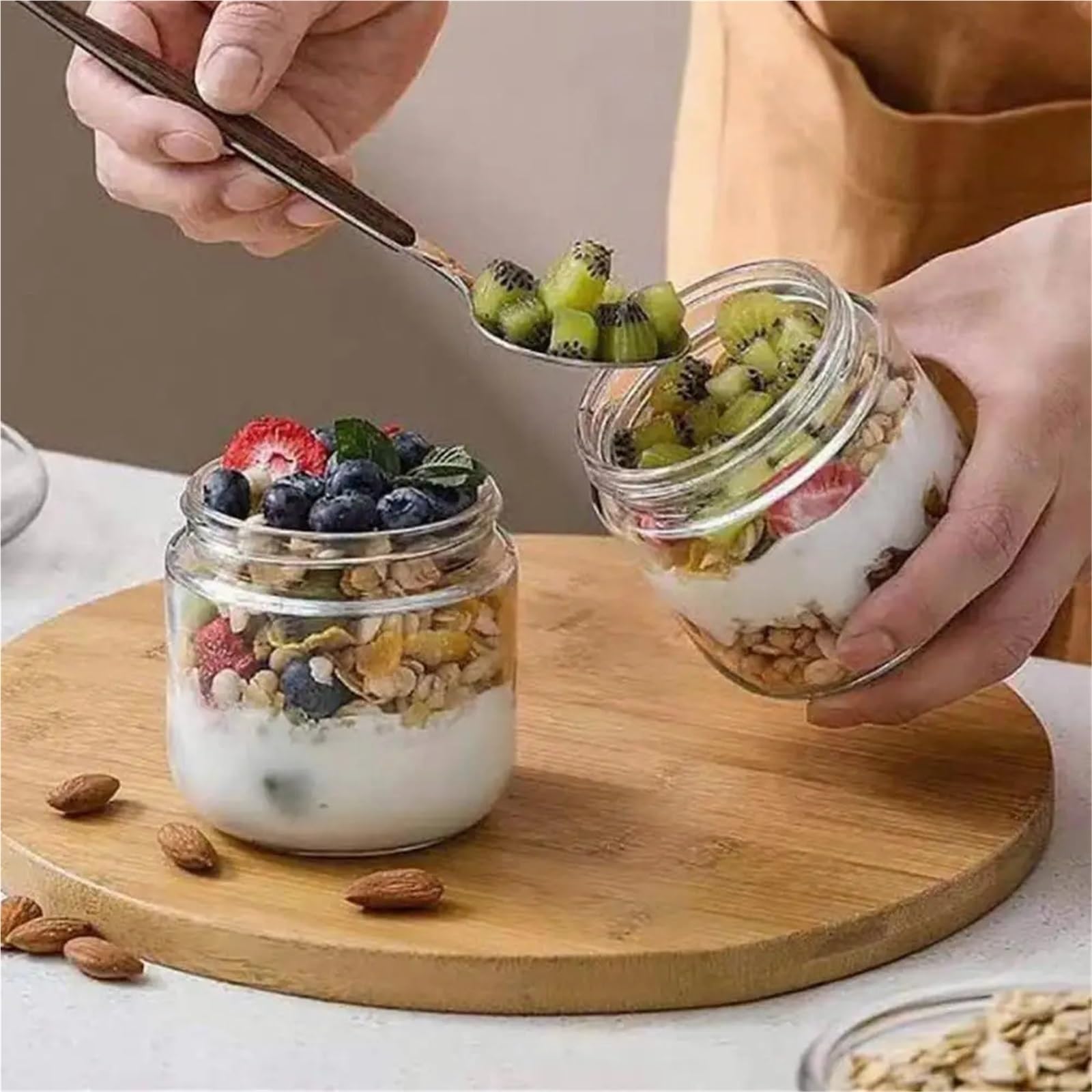 Barattolo per fiocchi d’avena notturni 4 pezzi barattolo di vetro ermetico a prova perdite contenitori for alimenti for insalata avena, yogurt, parfait for la colazione(480ml)