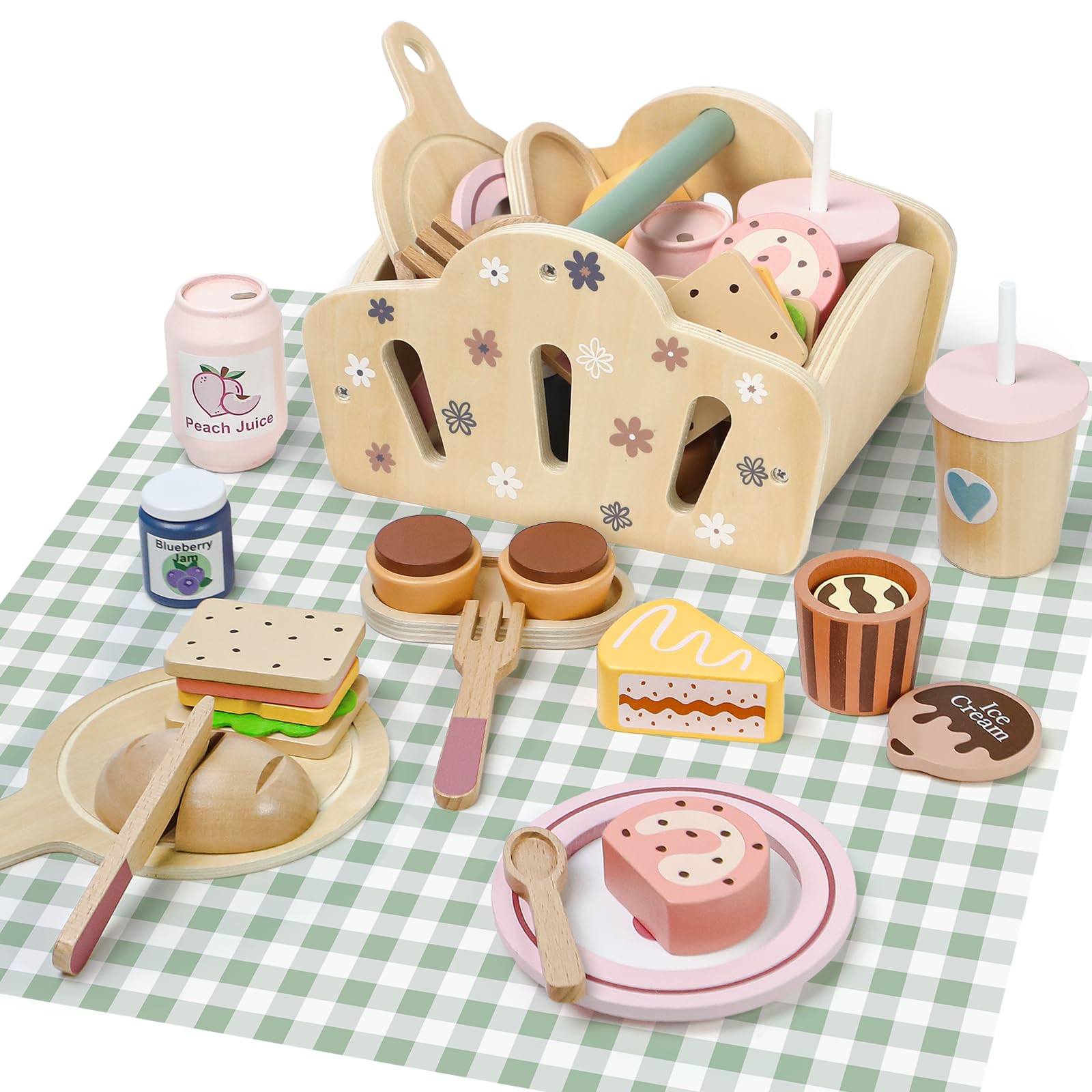 Jouet de Cuisine en Bois, Cuisine Jeux Accessoire Aliment Nourriture, Jouet Éducatif Éveil Montessori,Jeu de Rôle Jouet en Bois Cadeaux d'anniversaire,Noël pour Garçons Filles