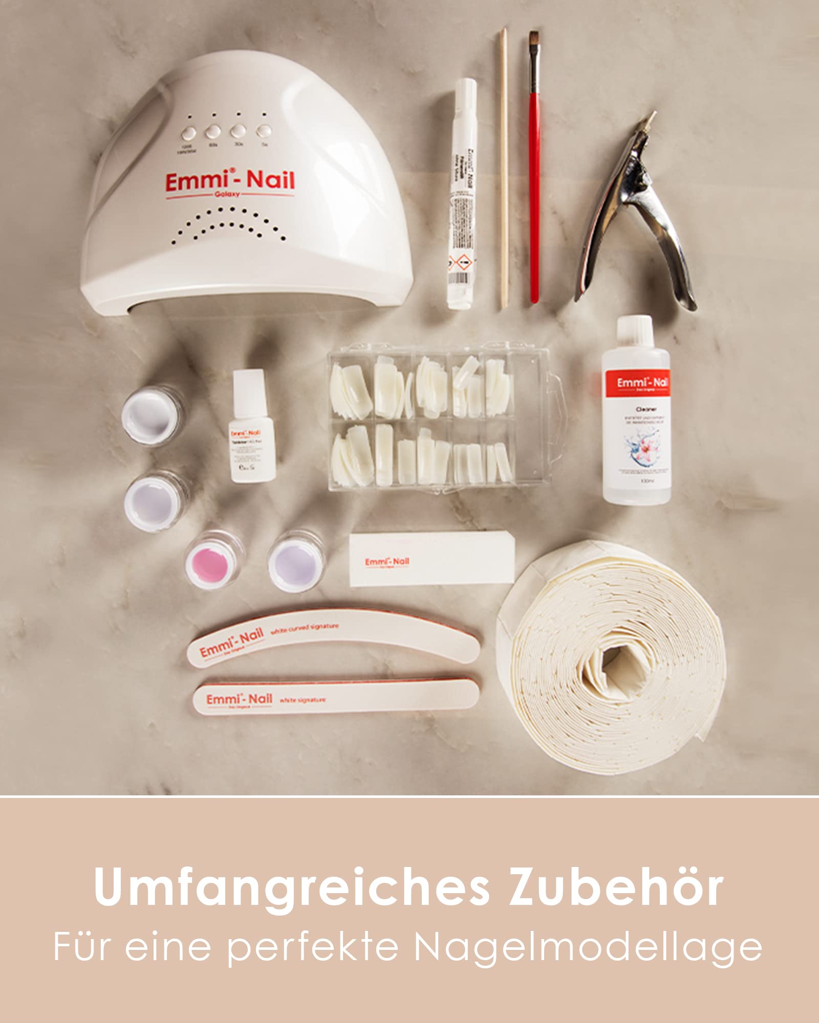 Emmi Nail Gelnägel Starterset Galaxy | 16-teiliges Set Mit UV/LED-Lampe, 4x Gel Nagellack & Zubehör | Professionelle Maniküre Zum Nägel Selber Machen