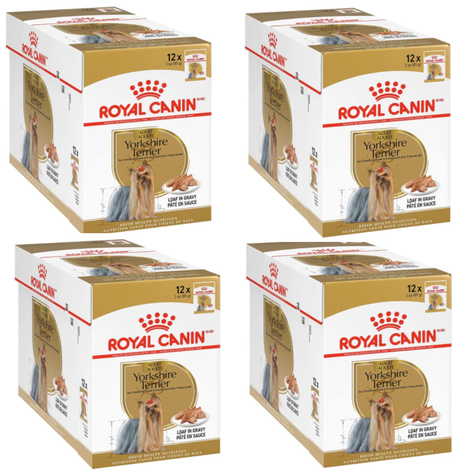 Royal Canin Yorkshire Terrier Adult | Paquete de 4 | 4 x 12 x 85 g | Comida húmeda para Perros Adultos | A Partir de 10 Meses de Edad | para Mantener la Calidad del Pelo y Las heces