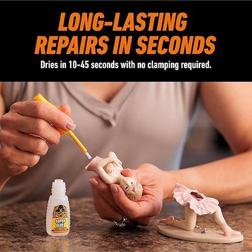Gorilla Super Glue with Brush & Nozzle Applicator, Clear Glue, 12 Gram (Pack of 1) - All Purpose and Fast Setting for Projects and Repairs(1 - Pack)