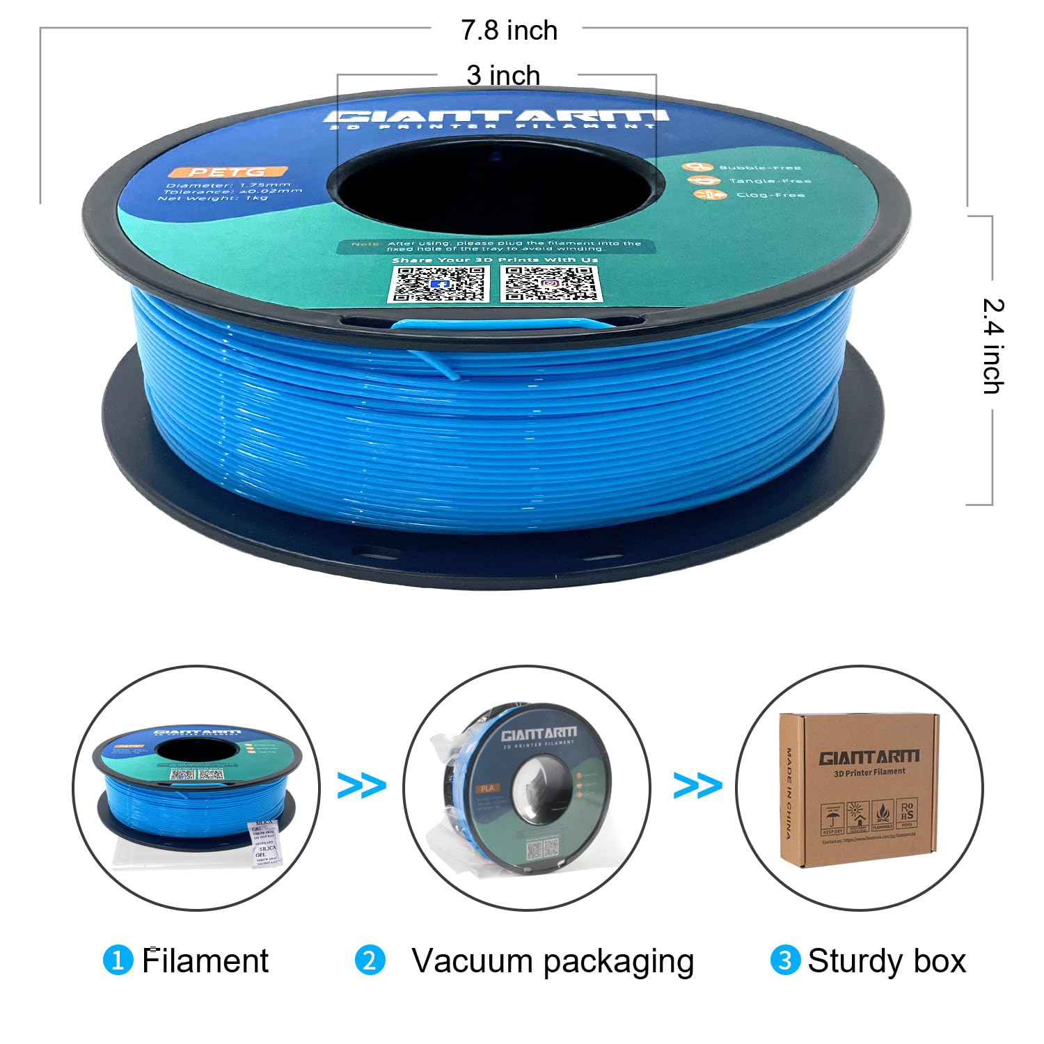 PETG Filament per Stampante 3D (1kg Blu acqua, PETG)