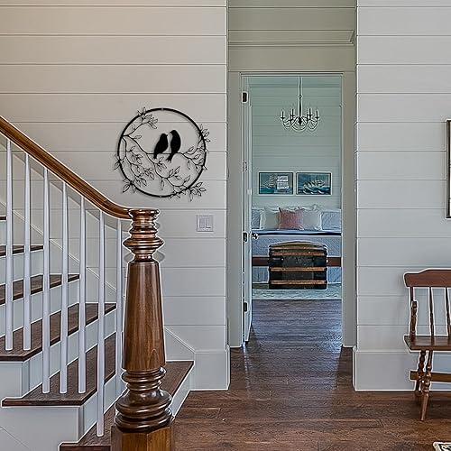 Vista 23 de Ferraycle Arte de pared de metal con silueta de pájaro en rama de árbol, decoración de pájaro para sala de estar, jardín, dormitorio, oficina