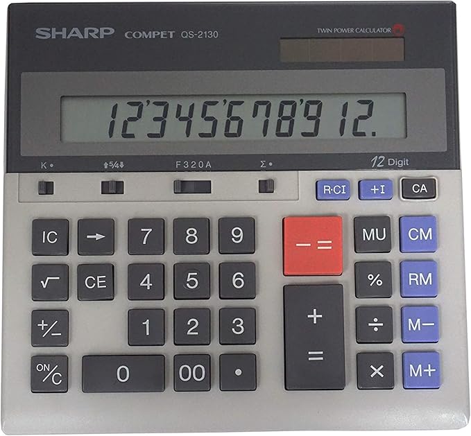 Sharp QS2130 Twin Powered Display 12 Digit Calculators Office Products