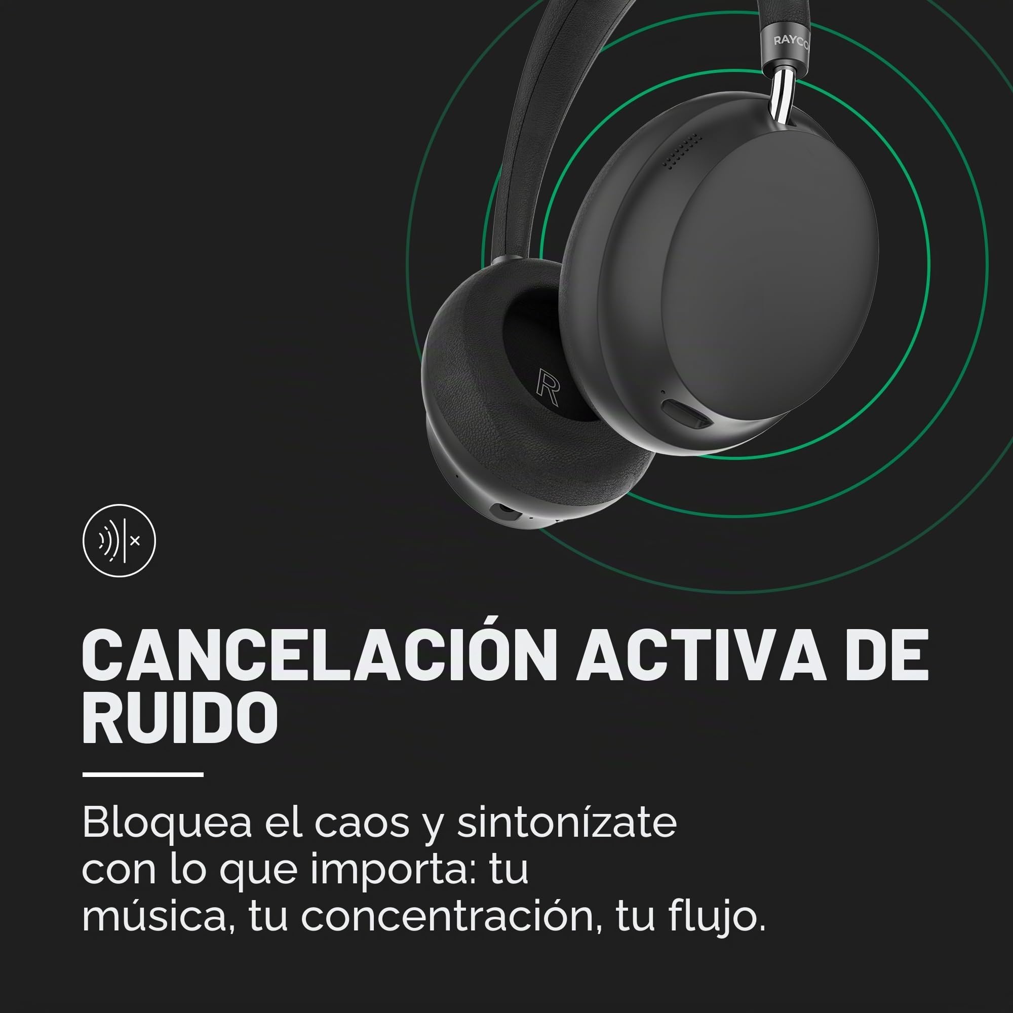 Raycon Essential - Auriculares Bluetooth sobre la oreja, cancelación activa de ruido inalámbricos + modo de concienciación, auriculares Bluetooth con micrófono, 50 horas de duración de la batería
